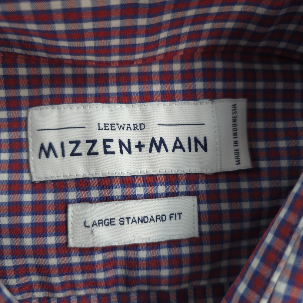 Mizzen Main Shirt Mens L Red Check Leeward Standard Fit Stretch Dress Business - Picture 3 of 10